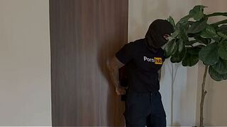 Thief breaks into golden-haired hotty's house and screws her until he cums inside