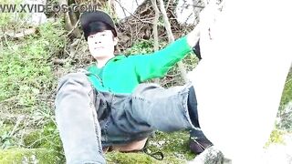Risky masturbation outdoors a guy's voice caught this cute homosexual twink with his nuts hanging out, stroking his uncut foreskin, his ass hole undressed