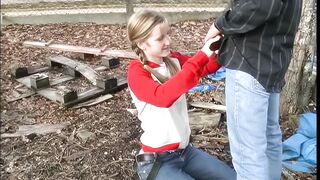 blonde 19 years beauty blowjob outdoor
