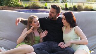 Petite Gals Tiffany Tatum and Matty Perez Share One Big Shlong Outdoors, Sucking and Banging on the Lawn