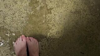 Indecent long feet pee outdoors