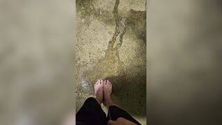 Indecent long feet pee outdoors