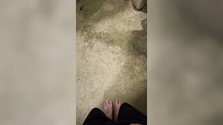 Indecent long feet pee outdoors