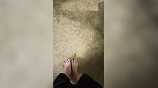 Indecent long feet pee outdoors