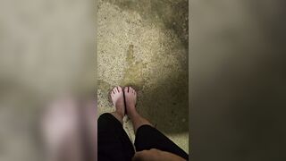 Indecent long feet pee outdoors