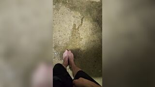 Indecent long feet pee outdoors