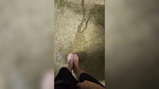 Indecent long feet pee outdoors
