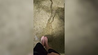 Indecent long feet pee outdoors