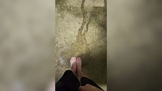 Indecent long feet pee outdoors
