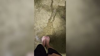 Indecent long feet pee outdoors