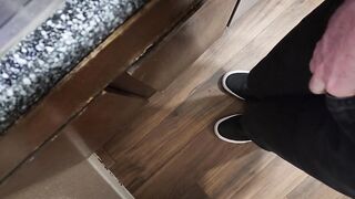 Desperate full urinate into the sink