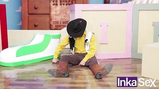 TOY STORY PARODY - Woodick and the busty Jessie Petite have sex and hide from Andy