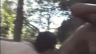two sexy Latinas sucks their men's tools out in the forest