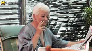 Granny smokin' and fingering her old vagina