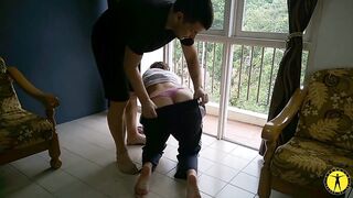 This honey gets pantsed while doing house chores