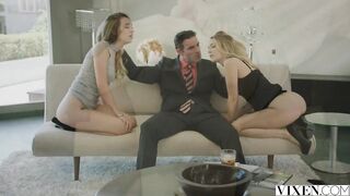 VIXEN.com Rich Boss Gets three-some with two Blondes