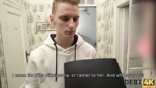 DEBT4k. Stud fucked wife letting debt collector drill her taut holes