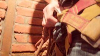 Real amateur jerking off after climbing. Moaning, playing with precum, cumshot and cum dripping