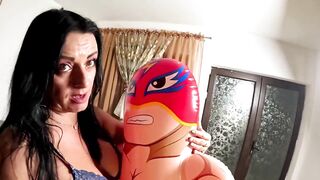 Inflatable Wrestler Cum Play. Immodest Talk, Doggy and Cum Licking