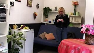 Blonde MILF Stretched Wide by Cucumber and Palpitating Penis