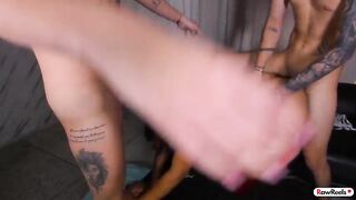 two couples indulging in sensual and hardcore group joy