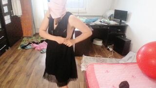 Amateur Woman Has Fun Trying on Garments and Cutting 'em