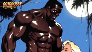 Sexy White Wife Tastes a Big Black Cock in Front of Her Cuckold Husband. Cartoon Comic Story
