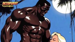 Sexy White Wife Tastes a Big Black Cock in Front of Her Cuckold Husband. Cartoon Comic Story