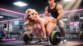 Topless Golden-haired Gym Whore Yielding Workout Training