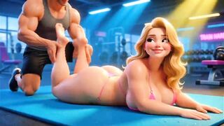 Topless Golden-haired Gym Whore Yielding Workout Training