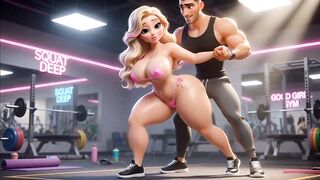 Topless Golden-haired Gym Whore Yielding Workout Training