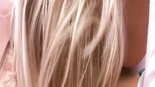 Golden-haired and Brunette Share Vibrator Play on Desk