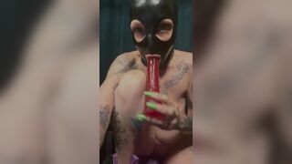 Masked Playing with Dildo