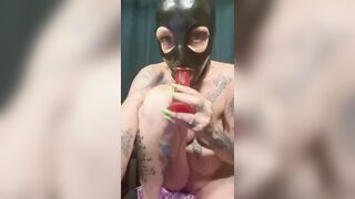 Masked Playing with Dildo