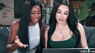 Ebony MILF Nicole Kitt surprises her big cocked t-girl GF Ariel Demure