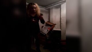 sissy in chastity suck and bang sex-toy in dungeon