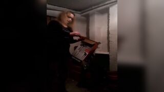 sissy in chastity suck and bang sex-toy in dungeon