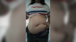 BBW playing with huge abdomen while smokin'