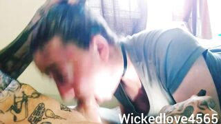 Nice-looking Mrs. gives surprise slobbering deepthroat to Mr. Naughty