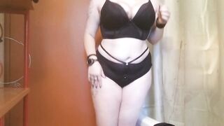 Goth confidently strips in sexy underwear set