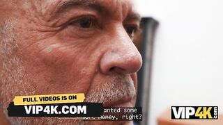 VIP4K. Cutie tries Sex with two old guys in front of cuckold
