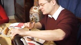 French Granny Got to Suck Cock at Dinner