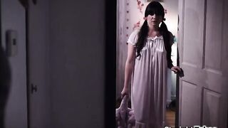Stepdaughter Alison Rey invites her stepdad into her room.This man kisses the small teen and licks her shaved twat.The brunette deepthroats and is screwed