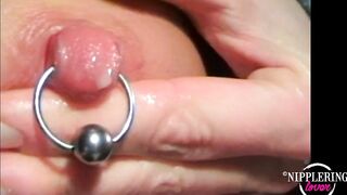 nippleringlover – sexually excited milf shoving needle in pierced nipple after rubbing ice on nipps