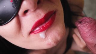 Stepsister Let Me Cum on Her Tongue and Play With Cum - Closeup 50 fps