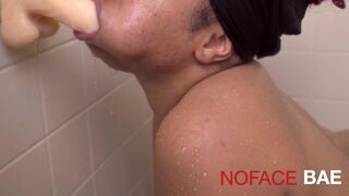Ebony caught Deepthroat two Sex tool In Shower Oral-sex