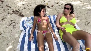 Pervert cummed on cuties while they were sunbathing on a public beach
