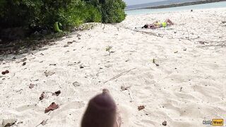 Pervert cummed on cuties while they were sunbathing on a public beach