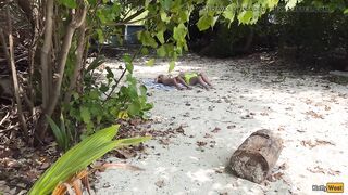 Pervert cummed on cuties while they were sunbathing on a public beach